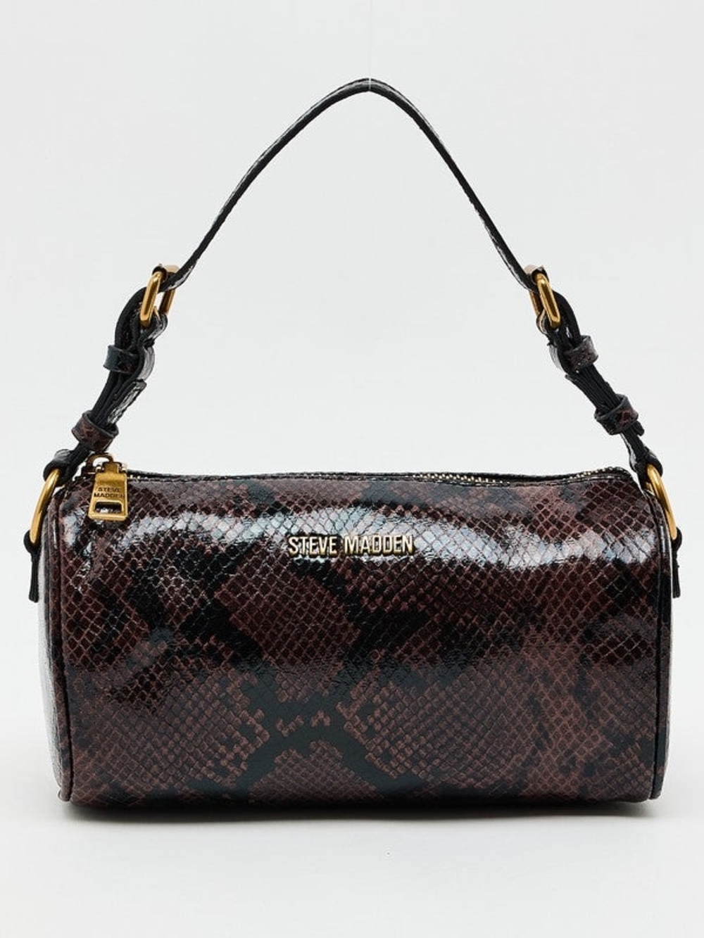 Steve Madden Dark Brown Snake-Print Mini Shoulder Bag with Gold Hardware
